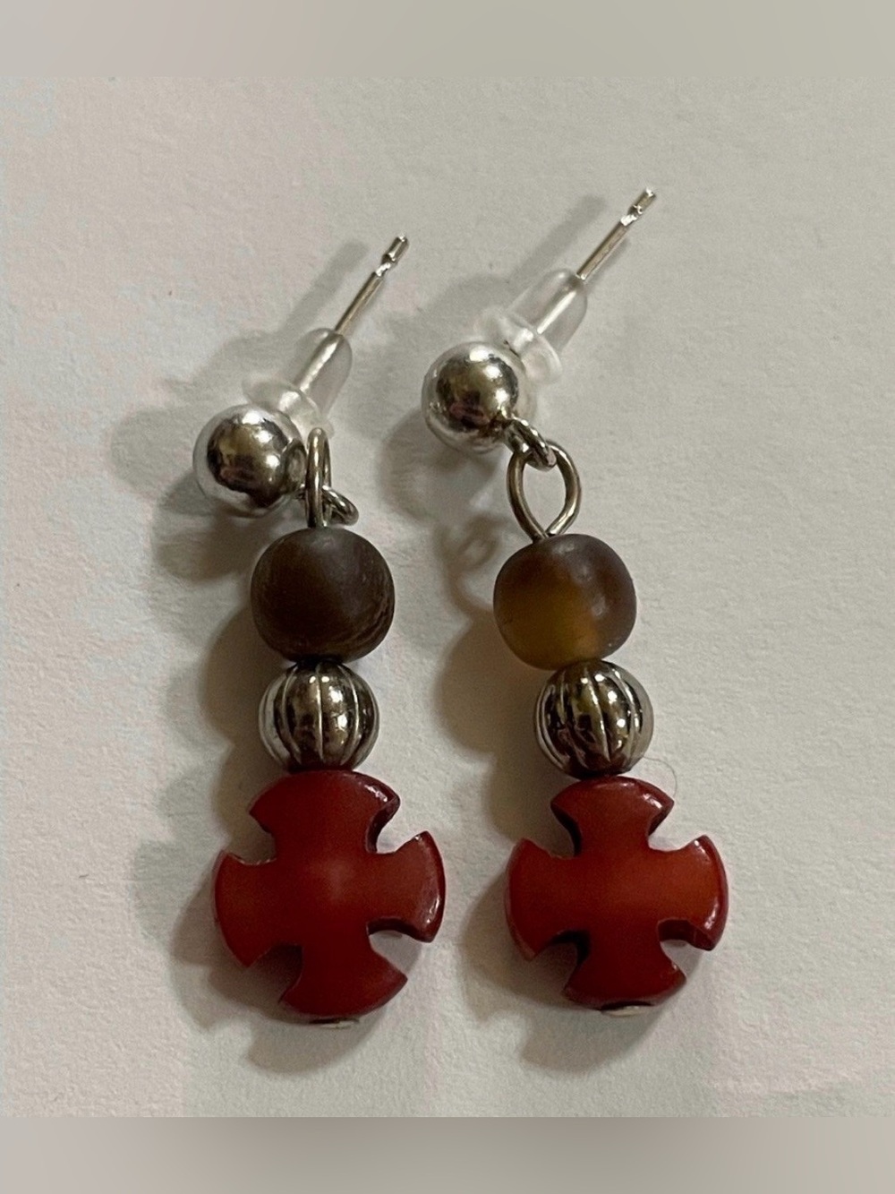 Carnelian Maltese Cross Pierced Earrings #9939
